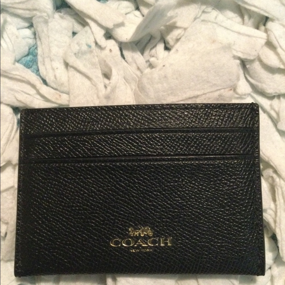 Coach Crossgrain black leather flat card case